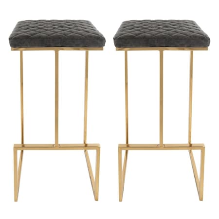 Payasadas Quincy Leather Bar Stools with Gold Metal Frame Grey - Set of 2 PA3042473